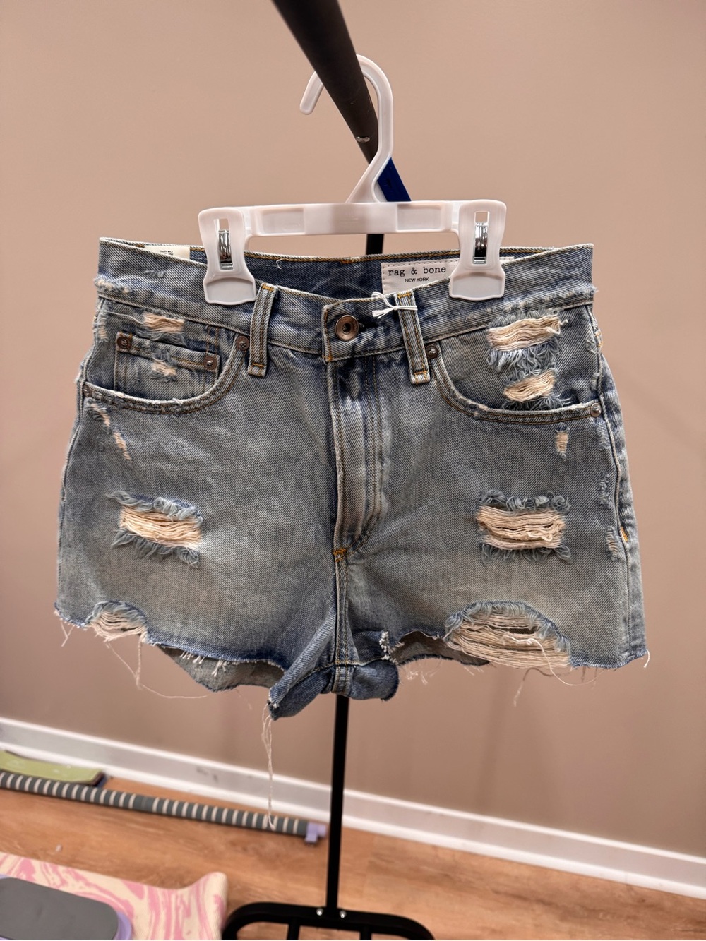 rag & bone Light Blue Distressed Denim Cutoff Shorts